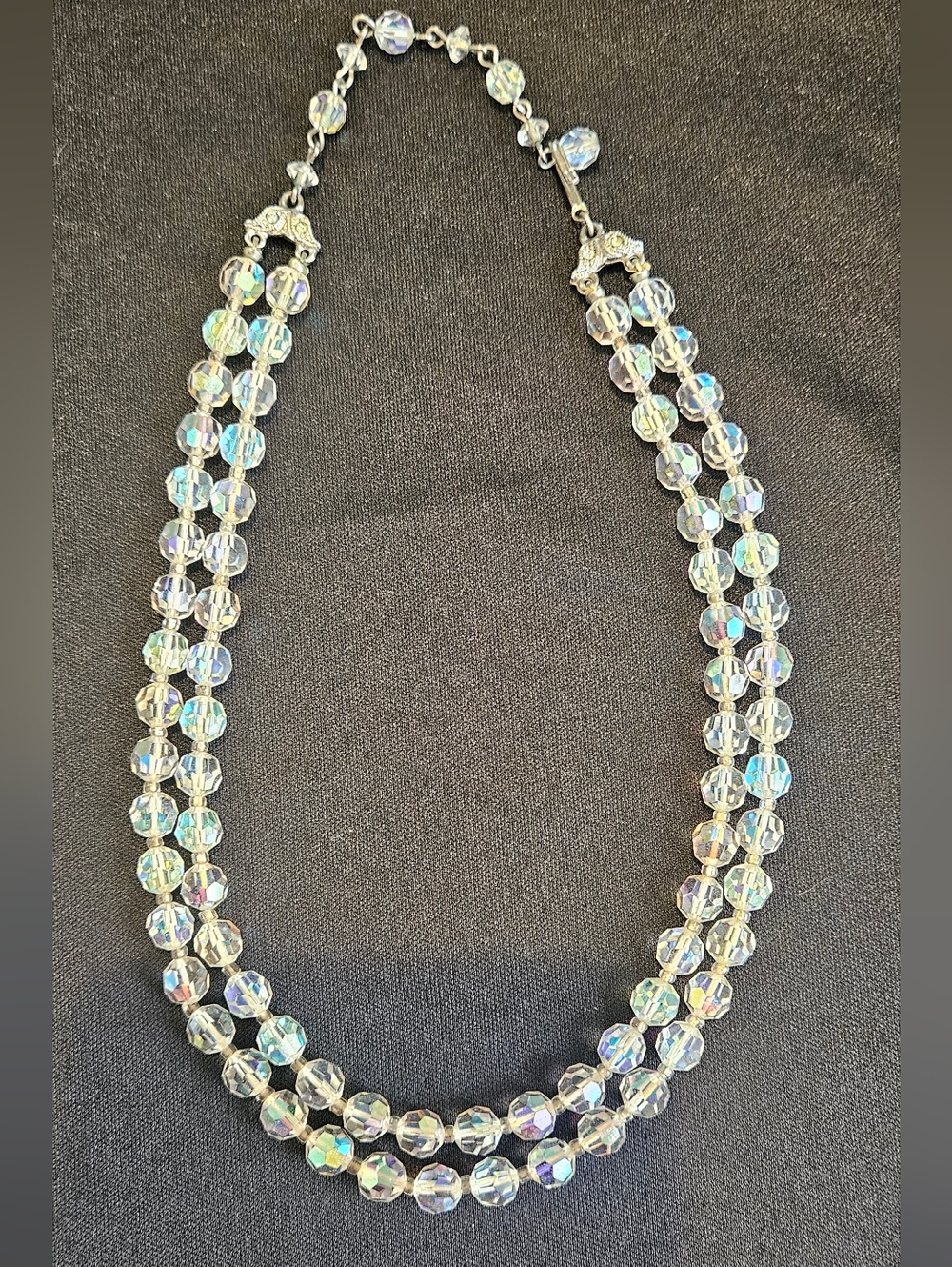 Aurora Borealis Crystal Double-Strand Necklace - Clear, Beautiful, Vintage